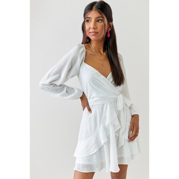 Hannah Textured Front Tie Mini Dress Women's 3x White NWT - Picture 1 of 11